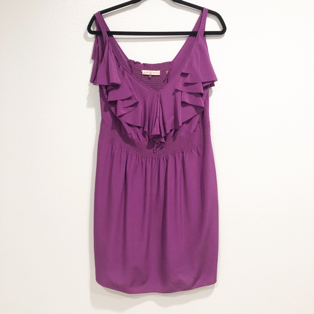 Rebecca Taylor 100% Silk Purple Ruffle Dress Sz 6